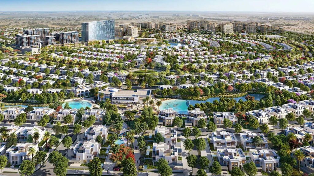 Dubai South master-planned community with residential neighbourhoods and green spaces