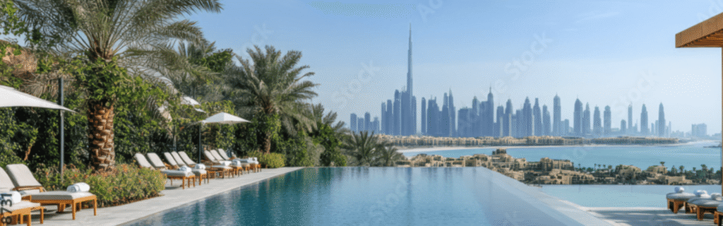 Area Guides 1 Dubai skyline viewed from a luxury infinity pool
