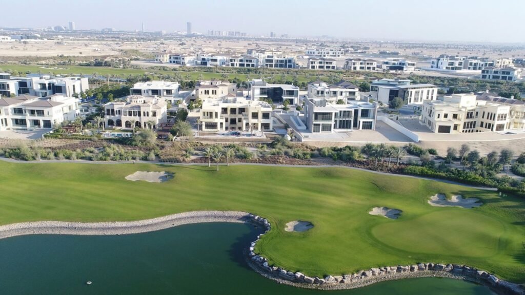 Dubai Hills golf course with luxury villas in Dubai