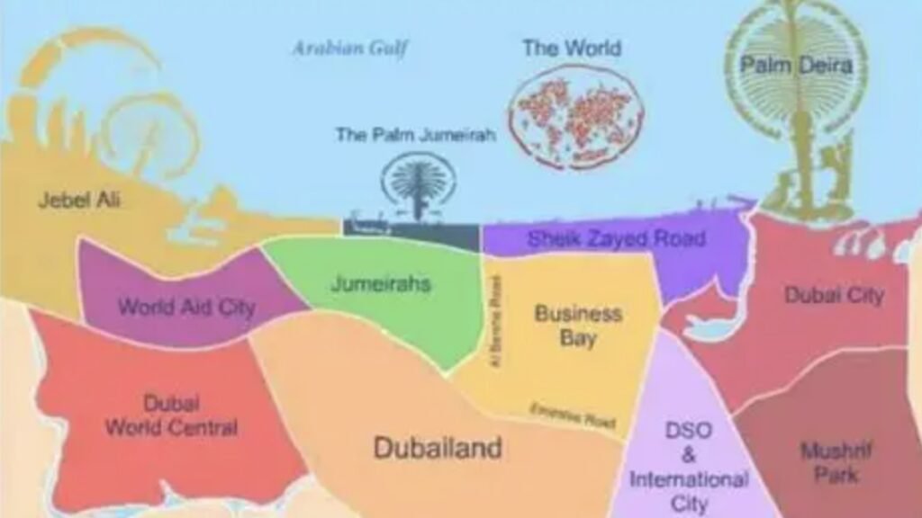 Map showing Dubailand within Dubai